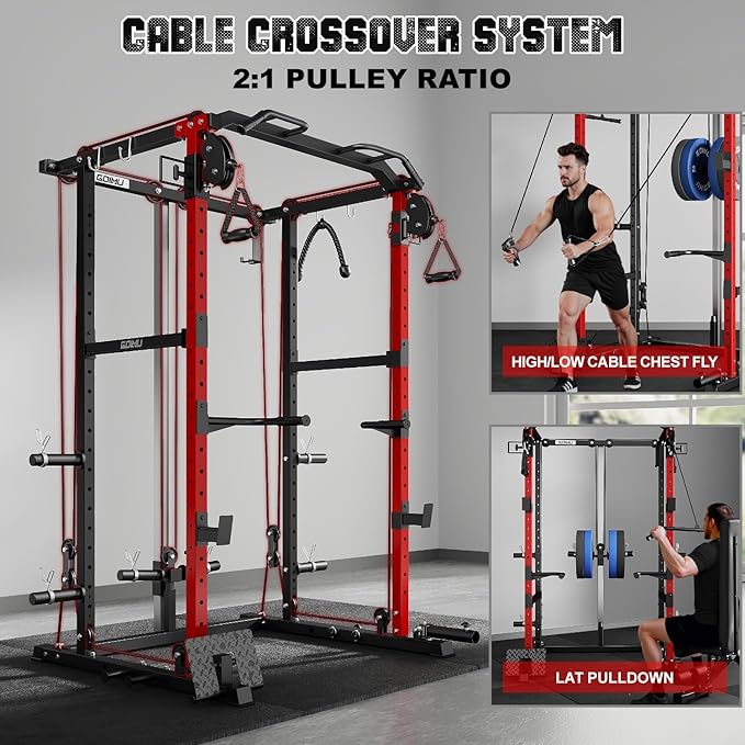 R1-V4 Power Cage Rack, 2000LB Squat Rack with Cable Crossover System, Multi-Function Weight Cage, Home Gym Workout Machine with More Training Attachments-StrideForce Fitness