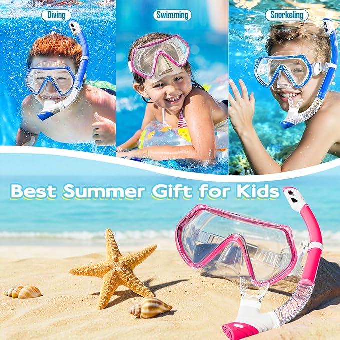 Snorkeling Gear for Kids, Kids Snorkel Set for Ages 3-14, Anti-Fog Diving Mask and Dry Top Snorkel Combo Set, Unisex Swimming Goggles-StrideForce Fitness