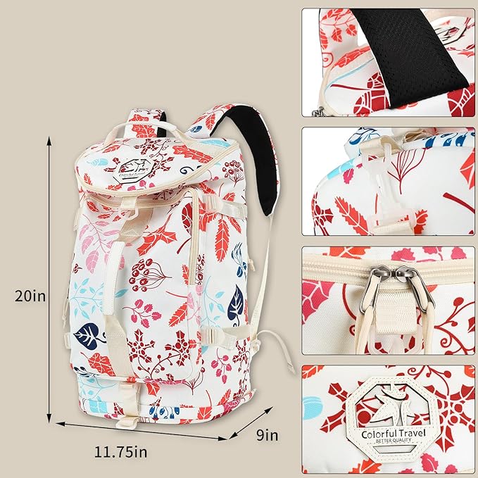 Kalesi Floral Gym Duffle Bag Backpack 4 ways for Women Waterproof with Shoes Compartment for travel Sport Hiking laptop Lightweight, XL-StrideForce Fitness