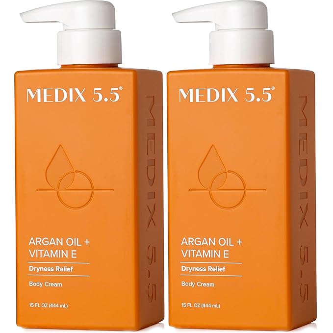 Medix 5.5 Argan Oil + Vitamin E Cream Anti Aging Skin Care Moisturizer Body Lotion For Women & Men | Firming Body Lotion Reduces Look Of Wrinkles, Cellulite, Crepey Skin, & Uneven Skin Tone, 2-Pack-StrideForce Fitness