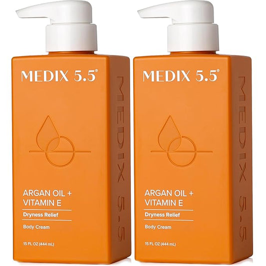 Medix 5.5 Argan Oil + Vitamin E Cream Anti Aging Skin Care Moisturizer Body Lotion For Women & Men | Firming Body Lotion Reduces Look Of Wrinkles, Cellulite, Crepey Skin, & Uneven Skin Tone, 2-Pack-StrideForce Fitness