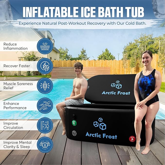 XLarge Oval Professional Ice Bath Tub-230 Gallon Inflatable Cold Plunge- Portable Lightweight Easy to Set Up for Full Cold Water Immersion, Faster Recovery (Black, Extra Large Ice Bath (75x34x26)-StrideForce Fitness