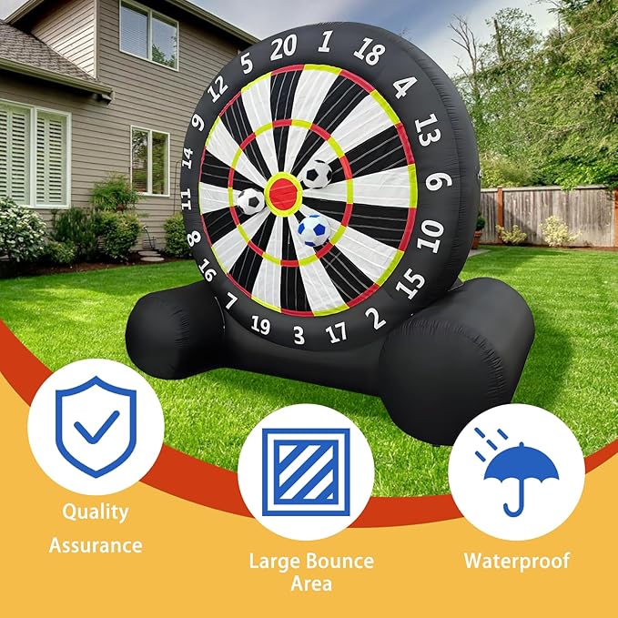 Giant Inflatable Soccer Dart Board, 10ft Inflatable Soccer Kick Darts Games with Blower & 8 Sticky Soccer Balls, Outdoor Inflatable Soccer Target Dart Board Yard Game-StrideForce Fitness