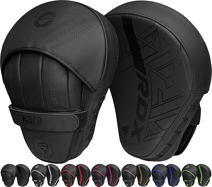 RDX Boxing Pads Curved Focus Mitts, Maya Hide Leather Kara Hook and jab Training Pads, Adjustable Strap Ventilated, MMA Muay Thai Kickboxing Coaching Martial Arts Punching Hand Target Strike Shield-StrideForce Fitness