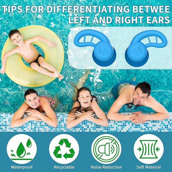 Swimming Ear Plugs for Adults, 4 Pairs Reusable Silicone Waterproof Colorful Swim Earplugs for Swimming Showering Snorkeling Surfing and Water Sports, Water Ear Plugs for Men and Women-StrideForce Fitness