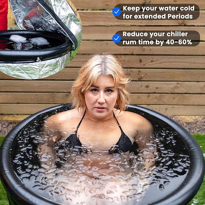 The Cold Pod Insulated XL Cold Plunge Tub Bundle - 116 Gal Ice Bath Round Tubs with Energy Saving Multi-Layer Cover - Chiller Compatible&Silver Reflective-StrideForce Fitness