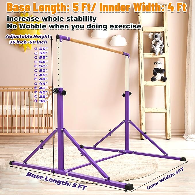 4FT/5FT Gymnastic Bar Set Gymnastics Horizontal Bar Gymnastics Kip Bar for Kids Home Use-StrideForce Fitness