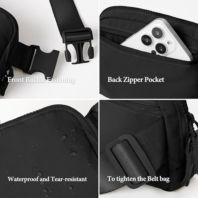 ODODOS Unisex Mini Belt Bag with Adjustable Strap Small Fanny Pack for Workout Running Traveling Hiking, Elegant Black-StrideForce Fitness