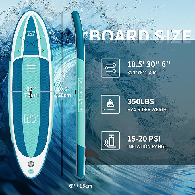 Inflatable Stand Up Paddle Board with SUP Accessories & Backpack. Paddle Boards for Adults. Non-Slip Deck, Wide Stance, Bottom Fin, Double Action Pump.-StrideForce Fitness