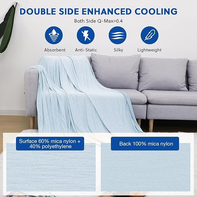 HOMFINE Cooling Blankets for Hot Sleepers - Summer Blanket Thin Lightweight Breathable Soft Double Side Enhanced Cooling for Bed Couch Sofa, Keep Cool for Night Sweats (Light Blue, 108 x 90 inches)-StrideForce Fitness