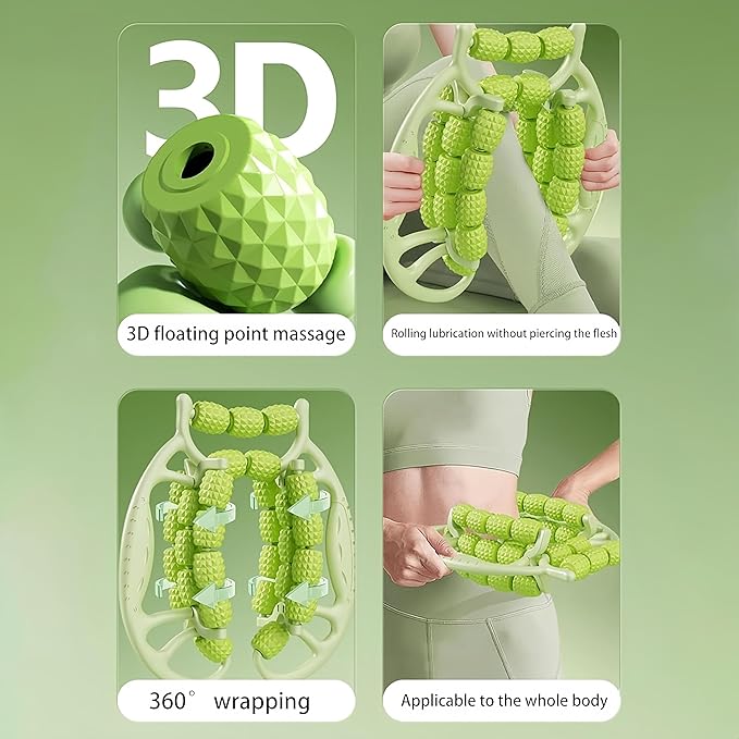 Deep Tissue Massage Roller for Legs Leg Massager Roller Thigh Massager PP 18-Wheel 9.45x10.24x4.33in Pink/Green for Home Fitness Muscle Recovery Men Women (12Wheels,Pink)