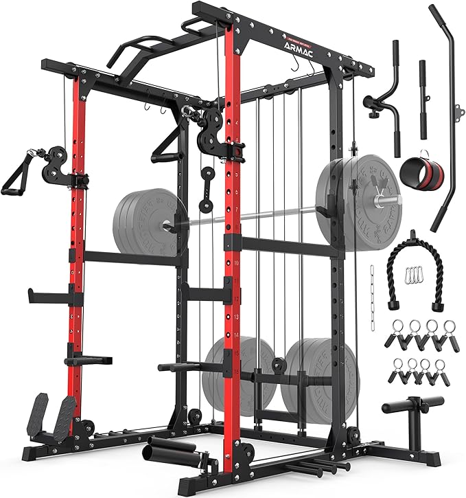 ARMAC Power Cage,1500lbs Multi-Function Power Rack with Adjustable Cable Crossover System and More Training Attachment, Weight Cage for Home Gym-StrideForce Fitness