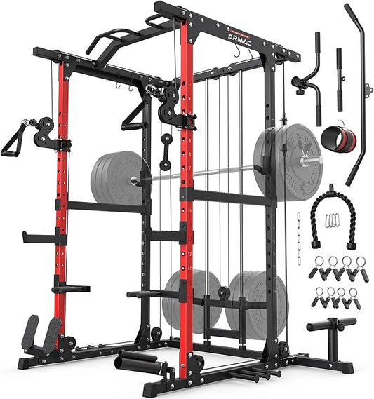 ARMAC Power Cage,1500lbs Multi-Function Power Rack with Adjustable Cable Crossover System and More Training Attachment, Weight Cage for Home Gym-StrideForce Fitness