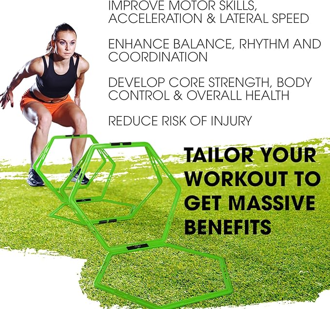 Yes4All Hex Agility Rings/Speed Rings with Carrying Bag – Hexagon Rings, Agility Hurdles for Agility Footwork Training-StrideForce Fitness