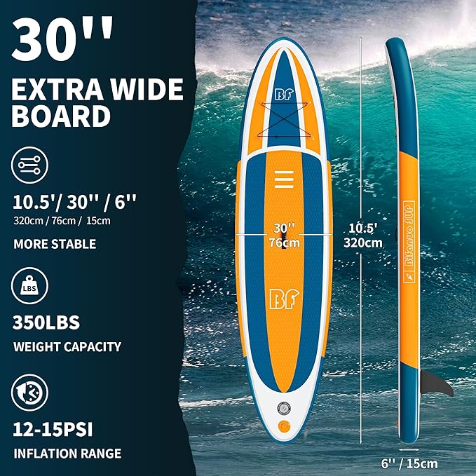 Inflatable Stand Up Paddle Board with SUP Accessories & Backpack. Paddle Boards for Adults. Non-Slip Deck, Wide Stance, Bottom Fin, Double Action Pump.-StrideForce Fitness