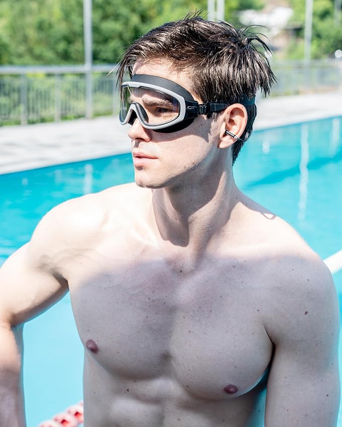 Adult Swimming Goggles,Leak-Proof,Anti-Fog Pool Glasses,Wide View Swim Goggles with Ear Plugs and Nose Clip-StrideForce Fitness