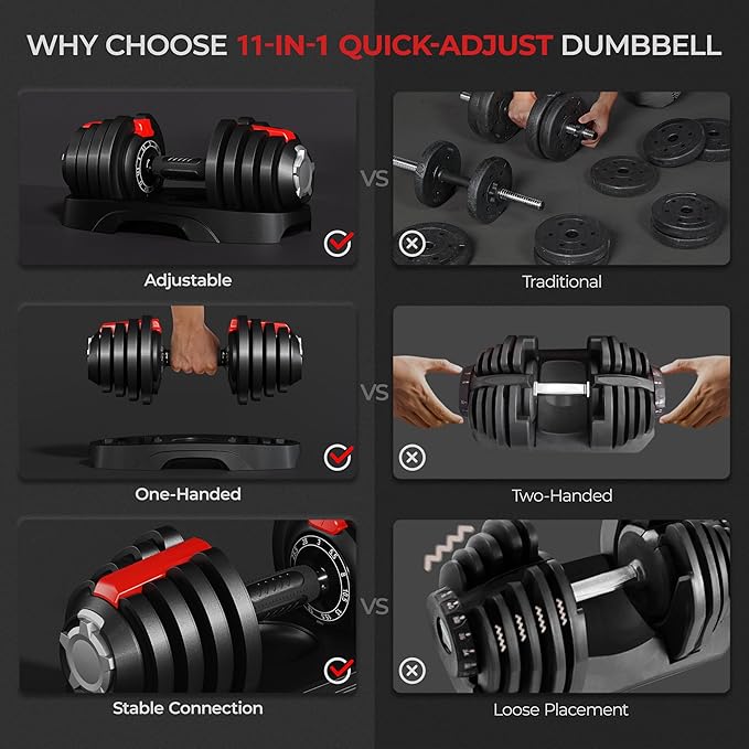 Yaheetech Adjustable Dumbbell Set 28/40/52.5/90LBS Adjustable Dumbbells Fast Adjust Dumbbell Weight Set with Anti-Slip Handle and Tray for Men/Women Home Gym Strength Training Equipment Single/Pair-StrideForce Fitness