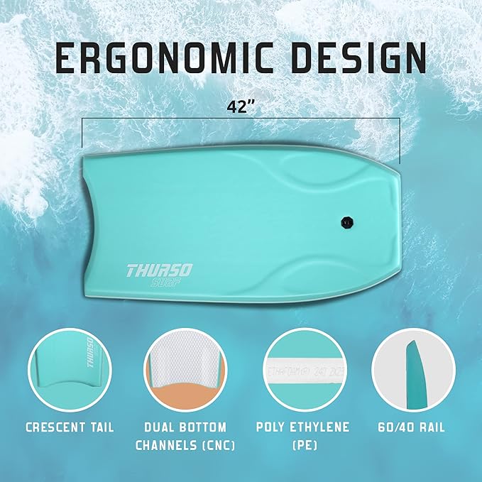 THURSO SURF 42'' Body Boards for Beach Pool Lightweight PE Core IXPE Deck HDPE Bottom FRP Stringers High Performance Body Board with Double Swivel Surf Leash and Bodyboard Bag Lightning-StrideForce Fitness