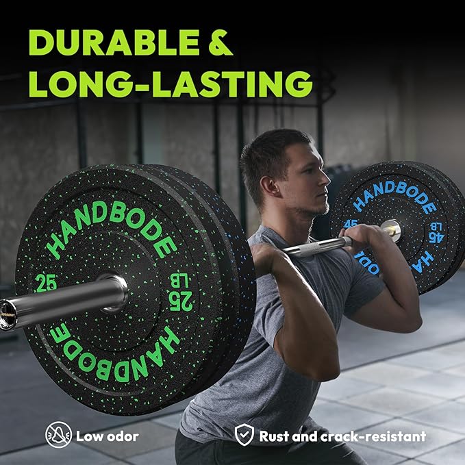 Colored Bumper Weight Plates Olympic Weight Plate Set 2-Inch, 10/15/20/25/35/45/55 lb Barbell Weight Plates Set for Home Gym, Rubber Strength Training Weights Plates for Weight Lifting-StrideForce Fitness