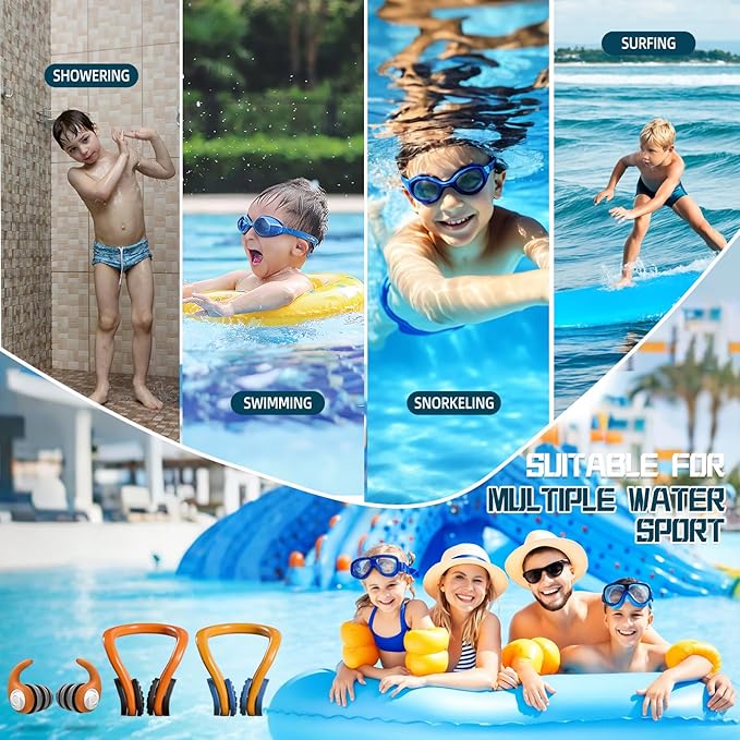 Swimming Nose Clip Ear Plugs - 9 Packs Silicone Swim Nose Plugs with Earplugs for Kids,Waterproof Pool Nose Plug for Diving Surfing and Other Water Sports with Storage Box,Multi-Color-StrideForce Fitness