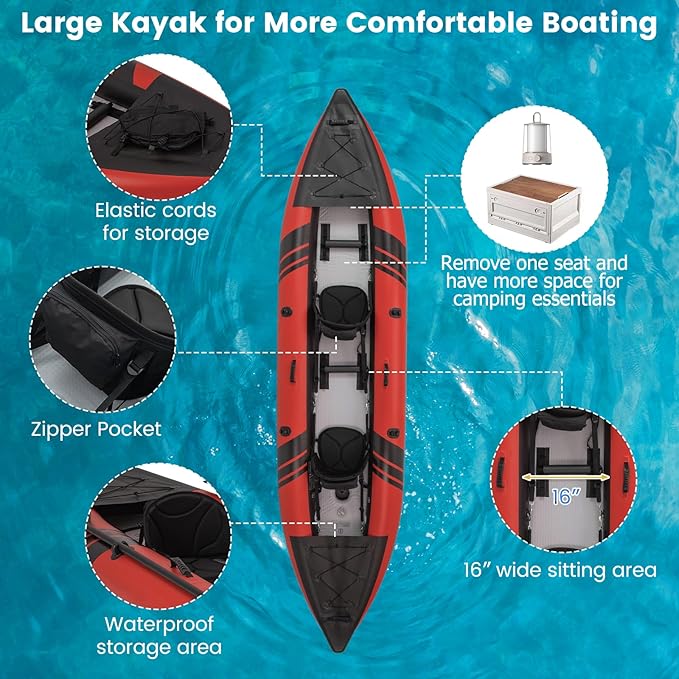 S AFSTAR Inflatable Kayak, 2 Person Canoe with 507 lbs Capacity, Drop-Stitch Floor, All Accessories & Carry Bag, 12.5 ft Large Sit in Tandem Kayak for Fishing, Camping & Exploring for Adults-StrideForce Fitness