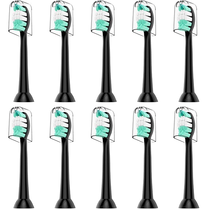 Replacement Toothbrush Heads Compatible with Philips Sonicare and More Click-on Handles 10 Pack Black