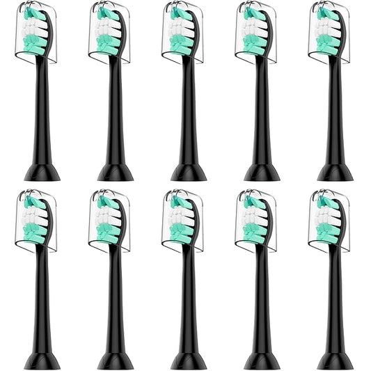 Replacement Toothbrush Heads Compatible with Philips Sonicare and More Click-on Handles 10 Pack Black