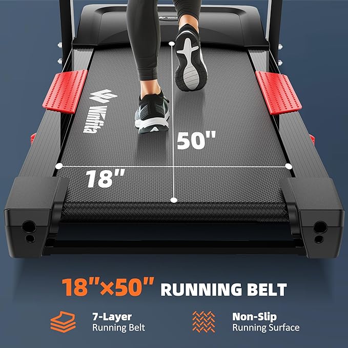 Treadmill with Incline, 300 LBS Capacity, 8 MPH or 10 MPH Speed, Bluetooth, App, Pause Function, Folding Treadmills for Home with 64 Programs, 17'' or 18'' Wide Belt, Heart Rate, BMI Detector-StrideForce Fitness