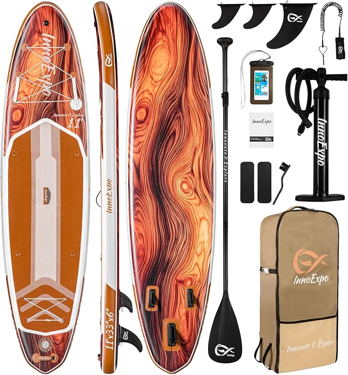 InnoExpo 11' Inflatable Stand Up Paddle Boards with Premium Accessories, Wide Stable SUP Paddle Board Design, Non-Slip Comfort Deck for Youth & Adults-StrideForce Fitness