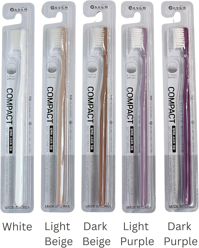 DASOM Soft Toothbrushes (Regular Size Head), Periodontist Design Tapered Bristles for Sensitive Teeth & Receding Gums 10 Count, Assorted Colors