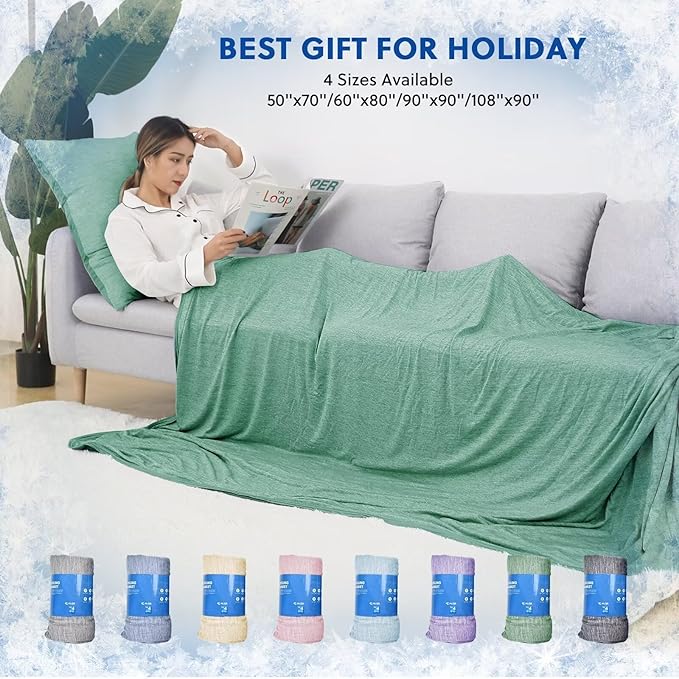 HOMFINE Cooling Blankets for Hot Sleepers - Summer Blanket Thin Lightweight Breathable Soft Double Side Enhanced Cooling for Bed Couch Sofa, Keep Cool for Night Sweats (Green, 60 x 80 inches)-StrideForce Fitness