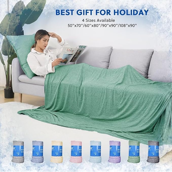 HOMFINE Cooling Blankets for Hot Sleepers - Summer Blanket Thin Lightweight Breathable Soft Double Side Enhanced Cooling for Bed Couch Sofa, Keep Cool for Night Sweats (Green, 90 x 90 inches)-StrideForce Fitness