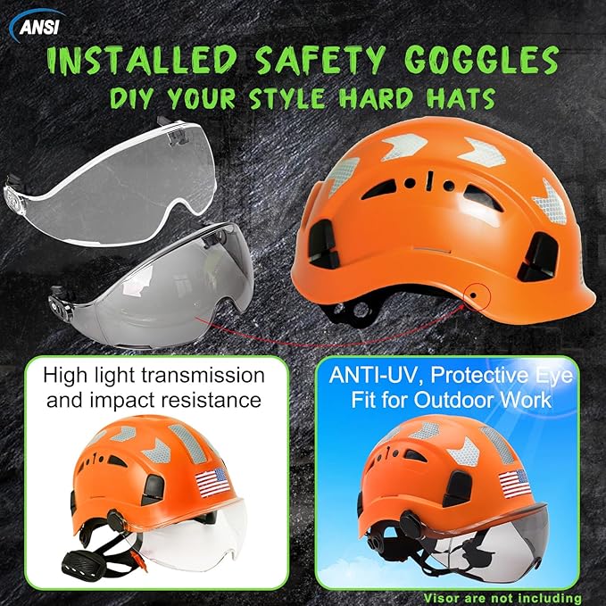 AOLAMEGS Construction Safety Hard Hat - ANSI Z89.1 Type Ι OSHA Approved Safety Helmets with Chin Straps Lightweight Reflective Vented ABS Hard Hats For Men Women Industrial Workwear 6-point Suspension-StrideForce Fitness