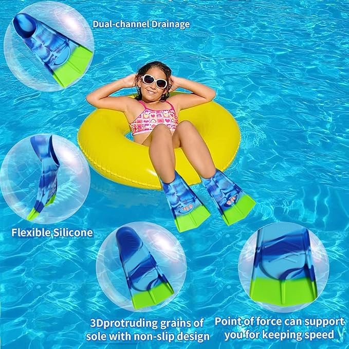 Kids Swim Fins,Short Comfortable Flippers for Lap Swimming and Training for Child,Girls,Boys,Beginners-StrideForce Fitness
