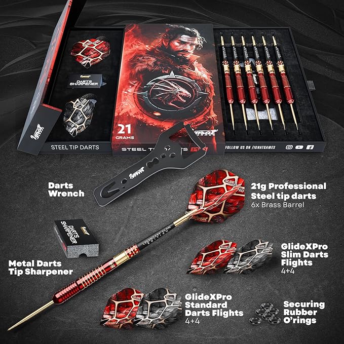 IgnatGames Premium Steel Tip Darts – 3/6/12 Pack Brass Barrels with Aluminum Shafts, 16 GlideXPro Flight Set, Tool Kit & Giftable Case-StrideForce Fitness