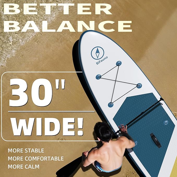 Inflatable Stand Up Paddle Board with SUP Accessories & Backpack. Paddle Boards for Adults. Non-Slip Deck, Wide Stance, Bottom Fin, Double Action Pump.-StrideForce Fitness