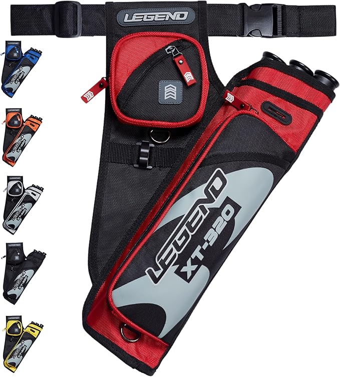 LEGEND XT320 Archery Quivers - Nylon Hip Quivers with 3 Arrow Tube Cases for Target Shooting - Adjustable Waist Belt, T-Slot, Storage Compartments for Accessories, Gear, Tools, Release Tab, Score Card-StrideForce Fitness