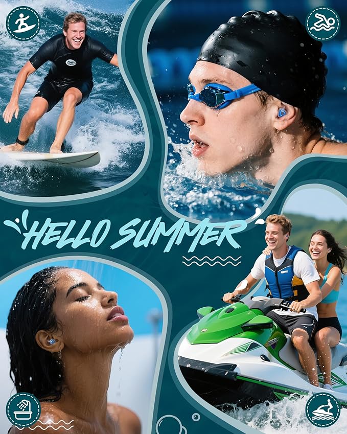 Hearprotek [2 Pairs] Swimmer Ear Plugs,Custom-fit Water Protection Adult Swimming earplugs for Swimmers Pool Shower Bathing and Other Water Sports-StrideForce Fitness