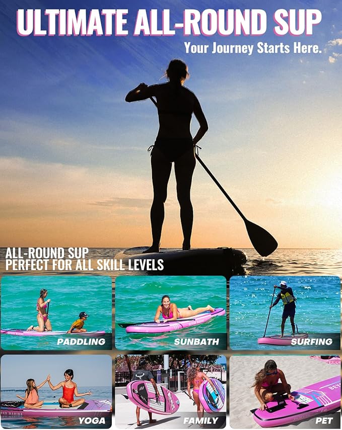 BM Paddle Board Inflatable Stand Up Paddle Board, SUP Paddleboard for Adult, Premium Accessories | Non-Slip EVA Deck & Foam Handles, Camera Mount, Double Action Pump, 85L Travel Backpack-StrideForce Fitness