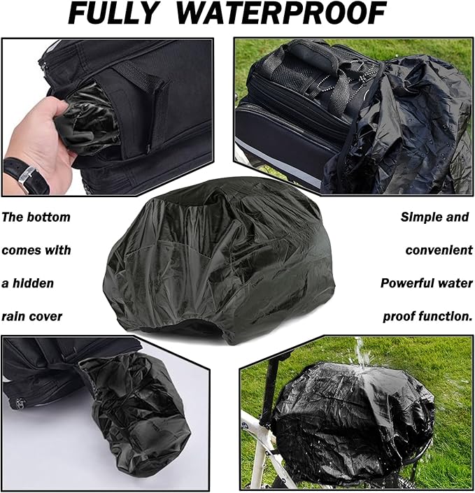 27L Adjustable Bike Pannier Bag with Hidden Rain Cover, 360° Reflective Strips, Multi-Functional Bicycle Saddle Bag for Grocery Shopping, Commuting, Cycling & Travel, Handheld & Crossbody Design-StrideForce Fitness