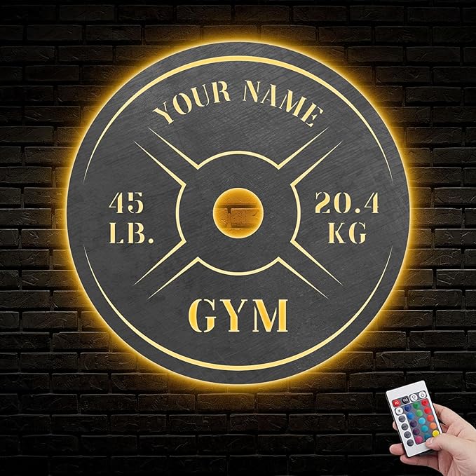 Personalized Home Gym LED Tin Metal Sign Multiple Sizes, Weight Lifting Exercise Workout Room Training Fitness Center Motivational Inspirational Quotes Decor Wall Art Hanging Accessories (11 LED)-StrideForce Fitness