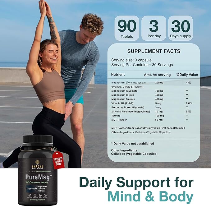 Magnesium Glycinate 750mg | High Absorption Formula for Sleep, Muscle Relaxation & Calm Support | Non-Laxative, Vegan Capsules – Magnesium Supplement for Men & Women – 90 Count-StrideForce Fitness