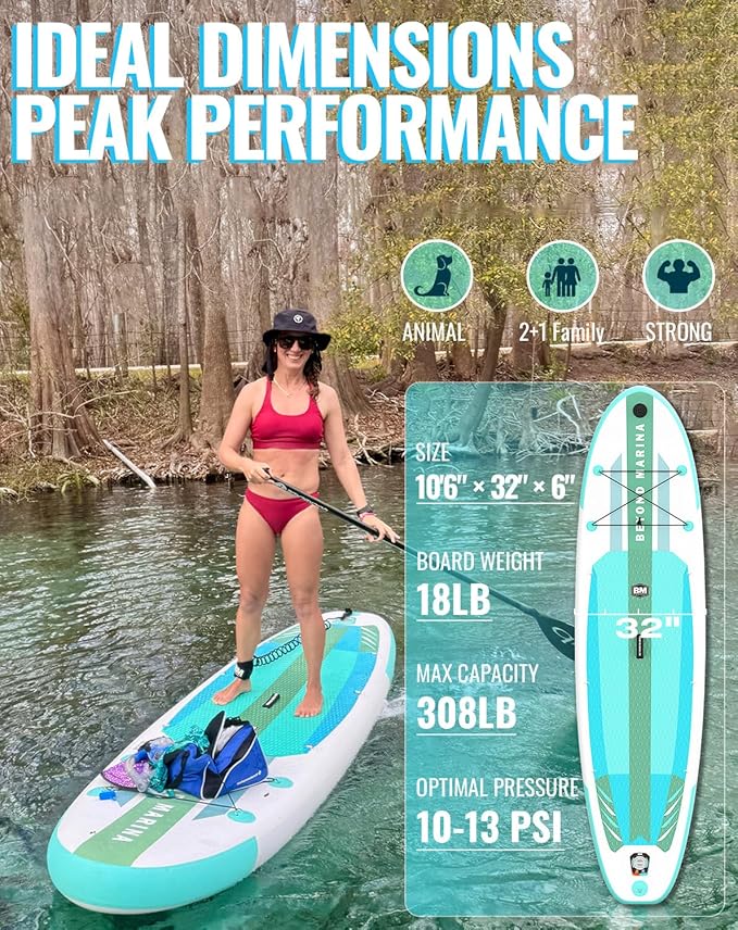 BM Paddle Board Inflatable Stand Up Paddle Board, SUP Paddleboard for Adult, Premium Accessories | Non-Slip EVA Deck & Foam Handles, Camera Mount, Double Action Pump, 85L Travel Backpack-StrideForce Fitness