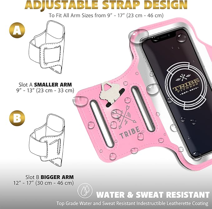 TRIBE Running Phone Holder Armband. iPhone & Galaxy Cell Phone Sports Arm Bands for Women, Men, Runners, Jogging, Walking, Exercise & Gym Workout. Fits All Smartphones. Adjustable Strap, CC/Key Pocket-StrideForce Fitness