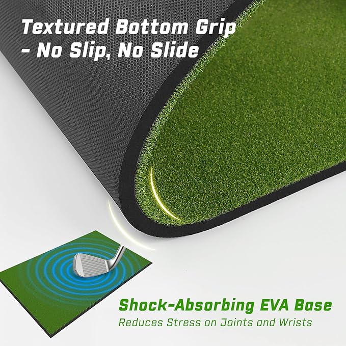 Dual-Turf 45/50MM Golf Hitting Mat, Built-in Ball Tray, Alignment Aid, Golf Mat Practice Outdoor & Indoor, Driving Chipping Putting in Backyard Garage Basement, Gift for Men Dad Golfer-StrideForce Fitness