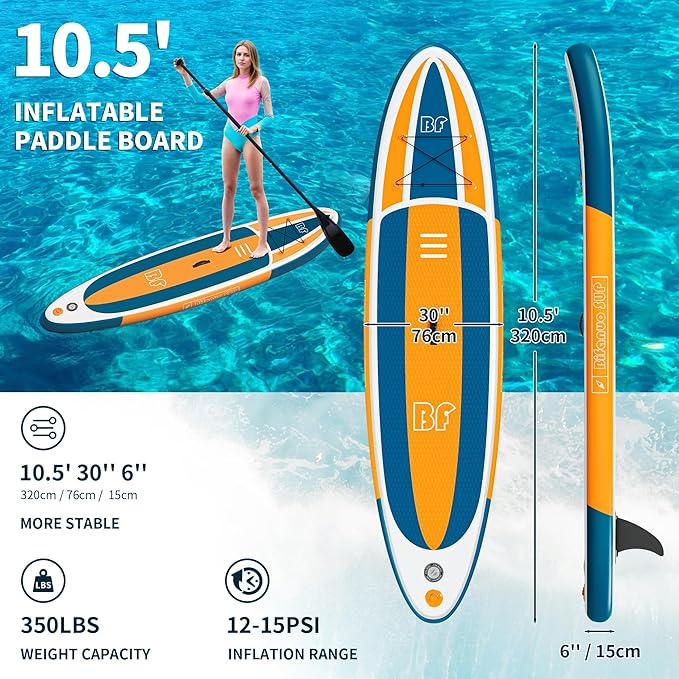 Inflatable Stand Up Paddle Board with SUP Accessories & Backpack. Paddle Boards for Adults. Non-Slip Deck, Wide Stance, Bottom Fin, Double Action Pump.-StrideForce Fitness