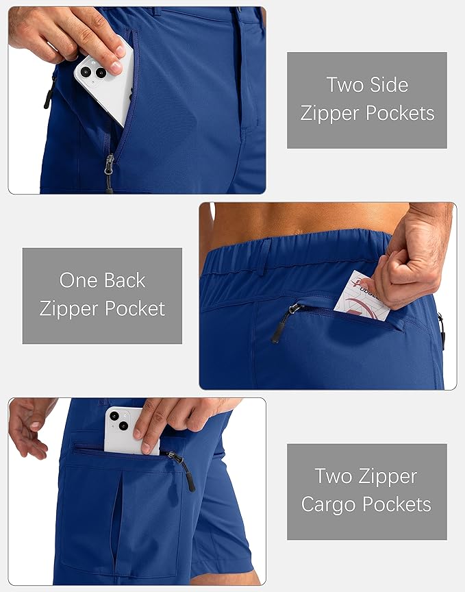 Pudolla Men's Hiking Cargo Shorts 9" Lightweight Outdoor Work Shorts for Men Travel Golf Camping Casual with 5 Zipper Pockets-StrideForce Fitness