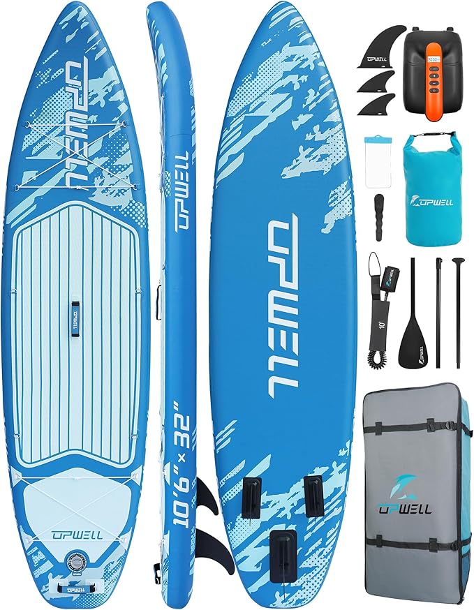 UPWELL 10'6"/11'/11'6" Inflatable Paddle Board, Stand Up Paddlboard for Youth & Adults, Stable Design, Premium SUP Accessories, Backpack, Leash, Hand Pump, Fins-StrideForce Fitness