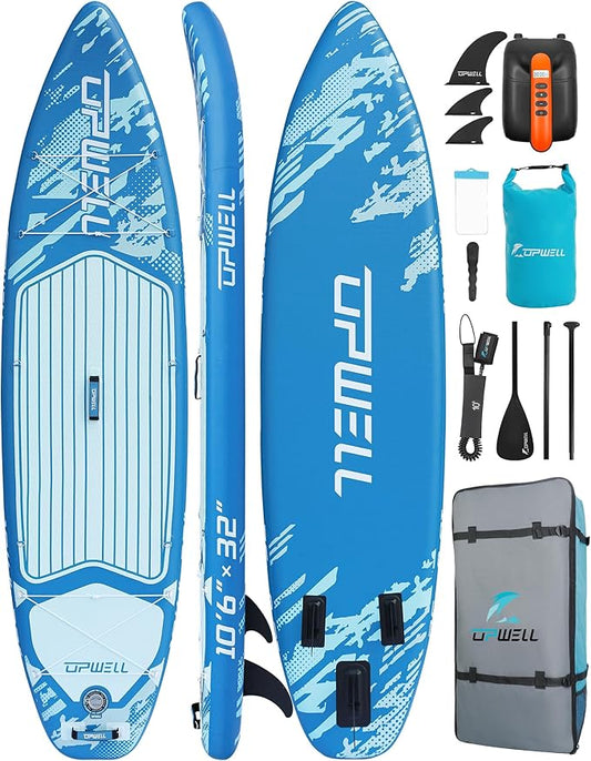 UPWELL 10'6"/11'/11'6" Inflatable Paddle Board, Stand Up Paddlboard for Youth & Adults, Stable Design, Premium SUP Accessories, Backpack, Leash, Hand Pump, Fins-StrideForce Fitness