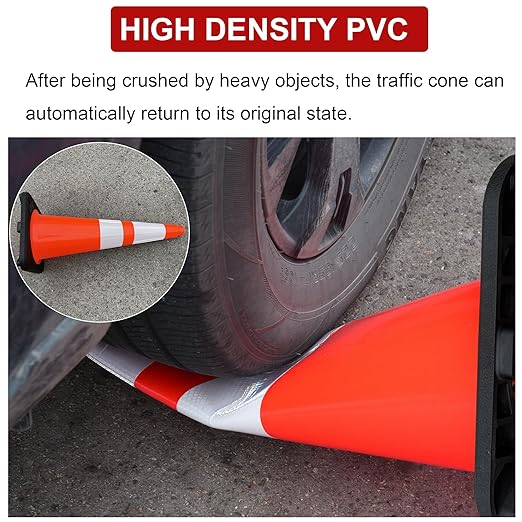 OrangeStar 4 Pack 28" Orange Traffic Cones, PVC Parking Construction Safety Cones w/Reflective Collars Heavy Duty Rubber Base for Driving Practice, Parking Lots and Roadwork-StrideForce Fitness